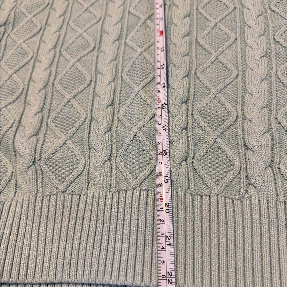 Lands’ End Drifter Cable Knit Cardigan 1X 16W Mint Seafoam Cotton Button Front - Picture 5 of 5
